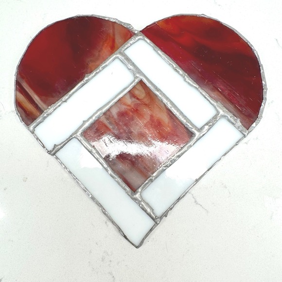 Stained Glass Heart Suncatcher Window Decor Red White Valentine's Day - Picture 4 of 5